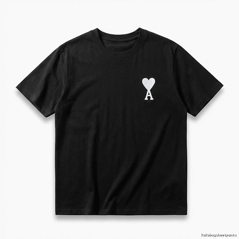 Ami's simple black T-shirt with heart embroidery