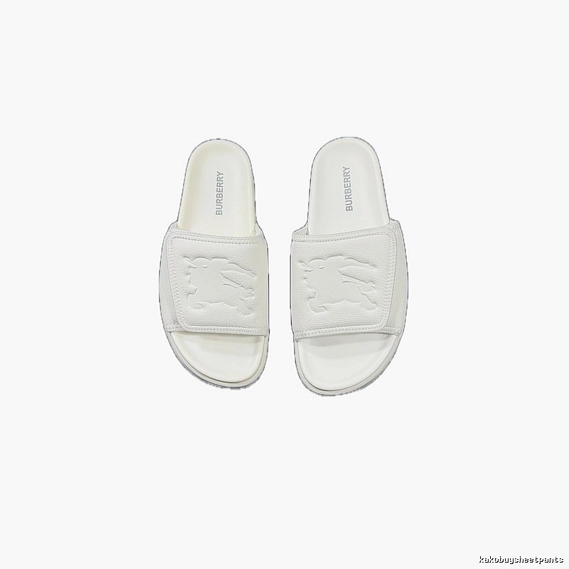 Burberry Knight Logo Minimalist Style White Slide Sandals
