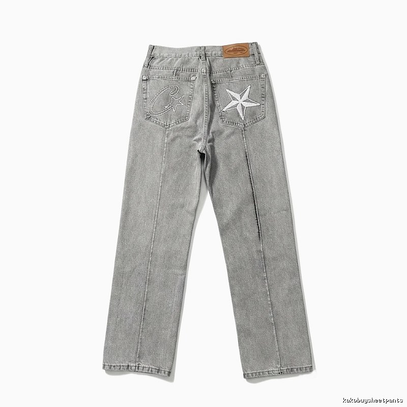 Corteiz Star Embroidered Light Grey Jeans