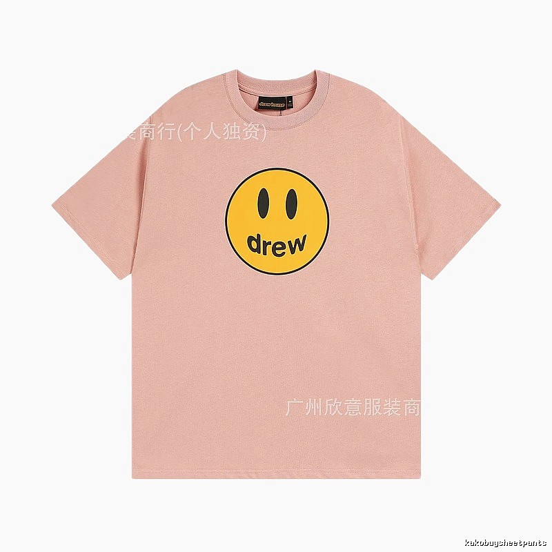 Drew Smiley Print Street Style Pink T-Shirt