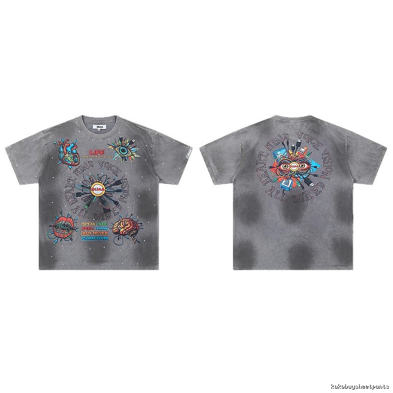 DUAA Cyber Print Street Style Grey T-Shirt