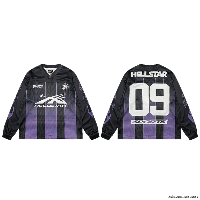 Hellstar Sporty Street Style Black and Purple Long-Sleeve Jersey