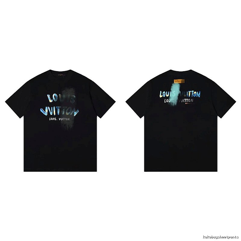 Louis Vuitton Gradient Graffiti Trendy Cool Black Short-sleeve T-shirt