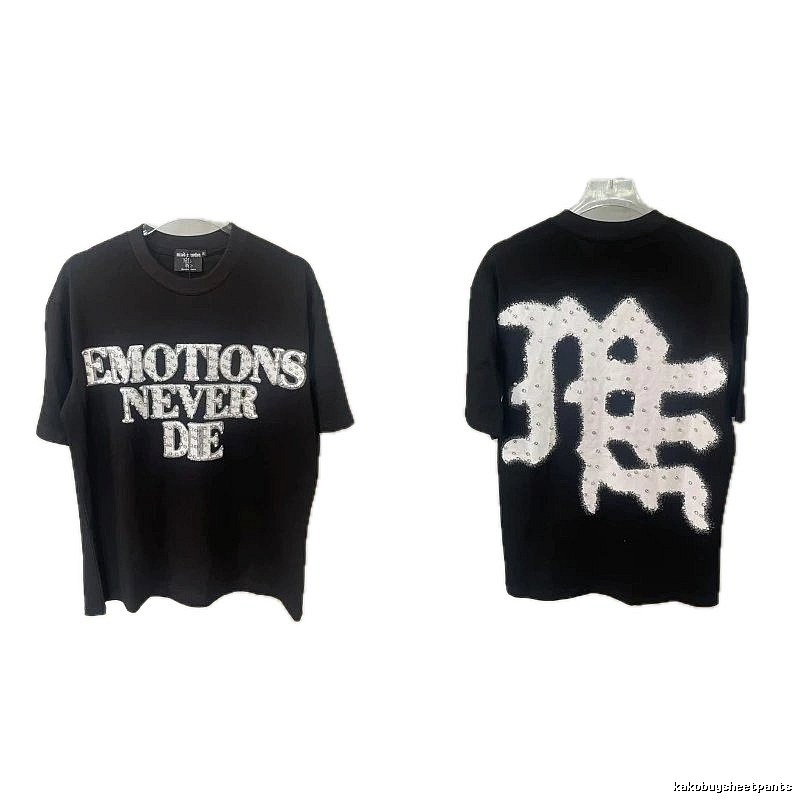 Mixed Emotion Rhinestone Street Style Black Short-sleeve T-shirt
