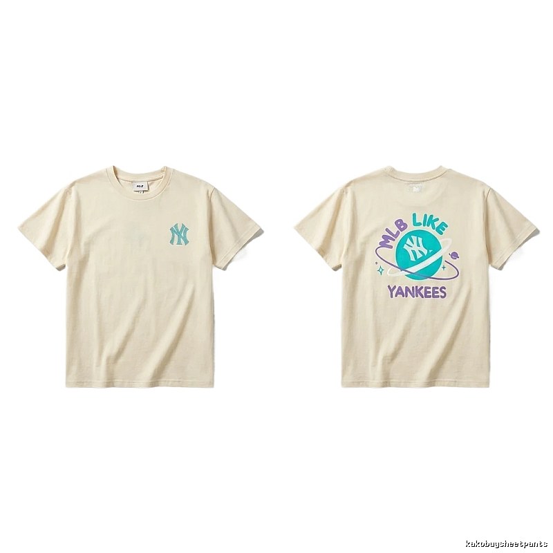 MLB Yankees trendy brand beige T-shirt