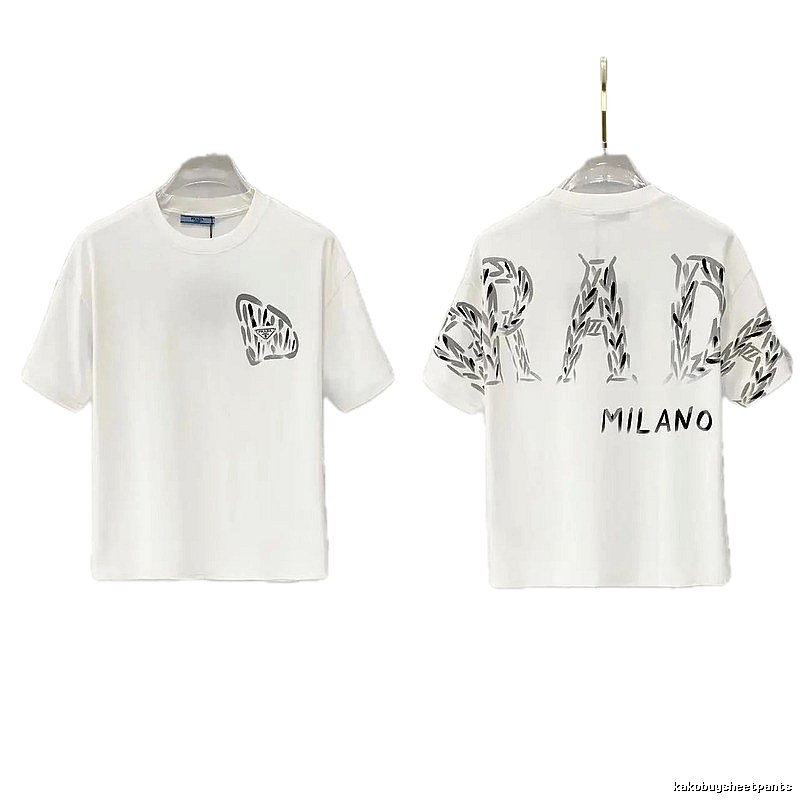 Prada Triangle Logo Trendy & Edgy Style White Short-sleeve T-shirt