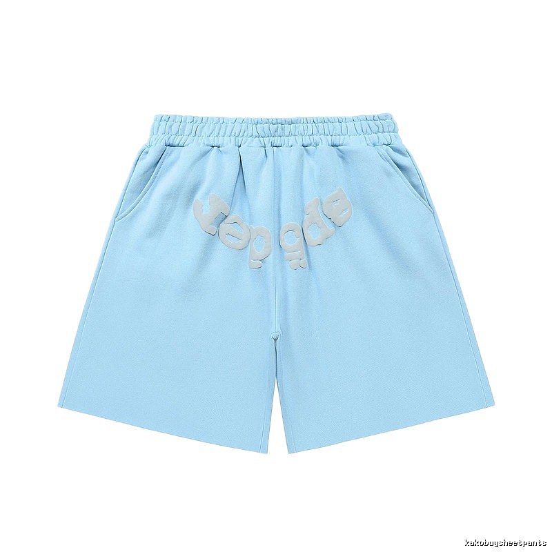 Sp5der letter-style light blue shorts