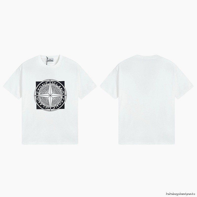 Stone Island Compass Print Street Style White T-Shirt