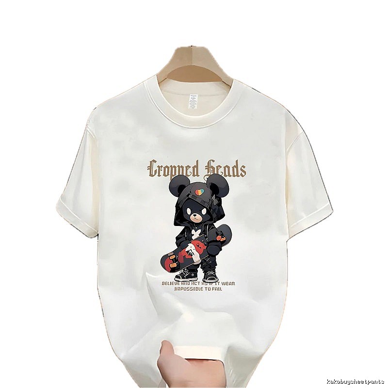 Trendy Brand Skateboarding Bear Street Style Off-white T-Shirt