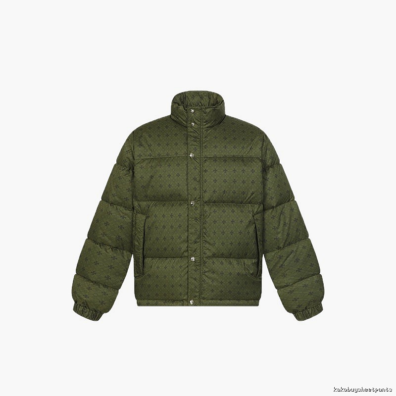 Vintage-style down jacket with Chrome Hearts print