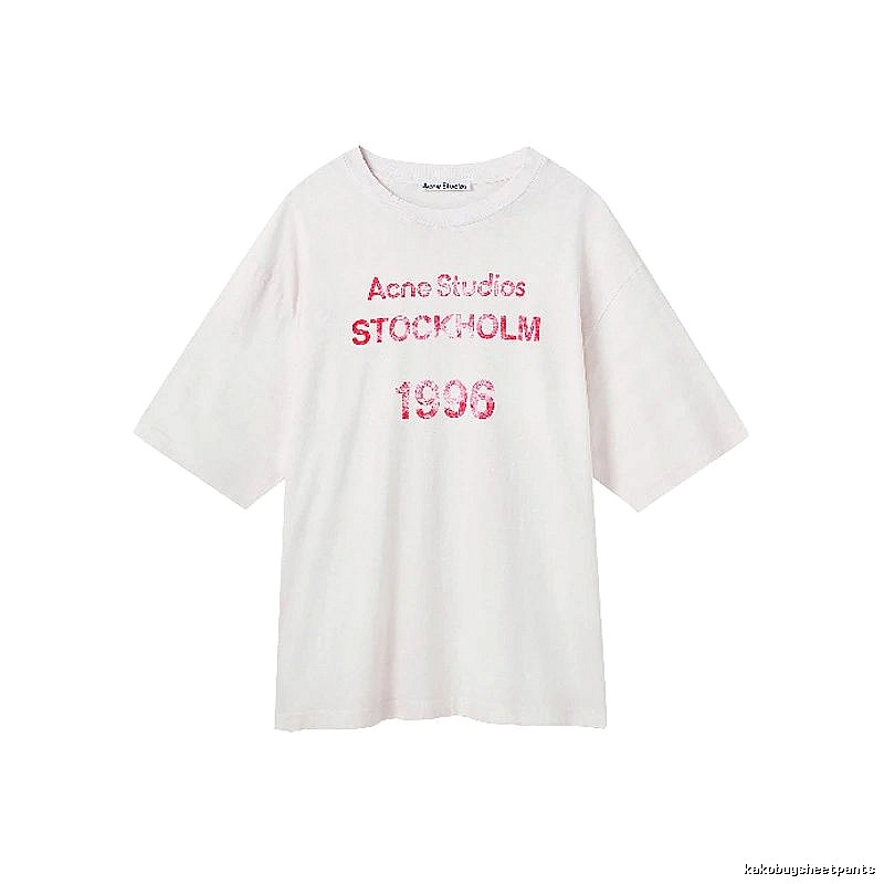 Acne Studios 2090-80 White Pink Lettering Style Ac908046 Stockholm Logo T-Shirt Resort Wear