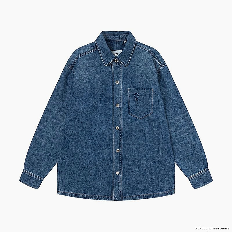 AMI Denim Style Dark Blue Shirt