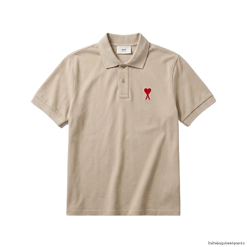 AMI Love Minimalist Style Beige Polo Shirt