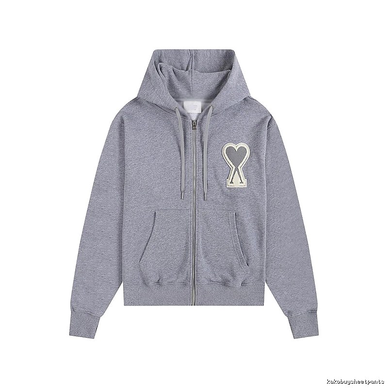 AMI Love Series Grey Zip-Up Hoodie