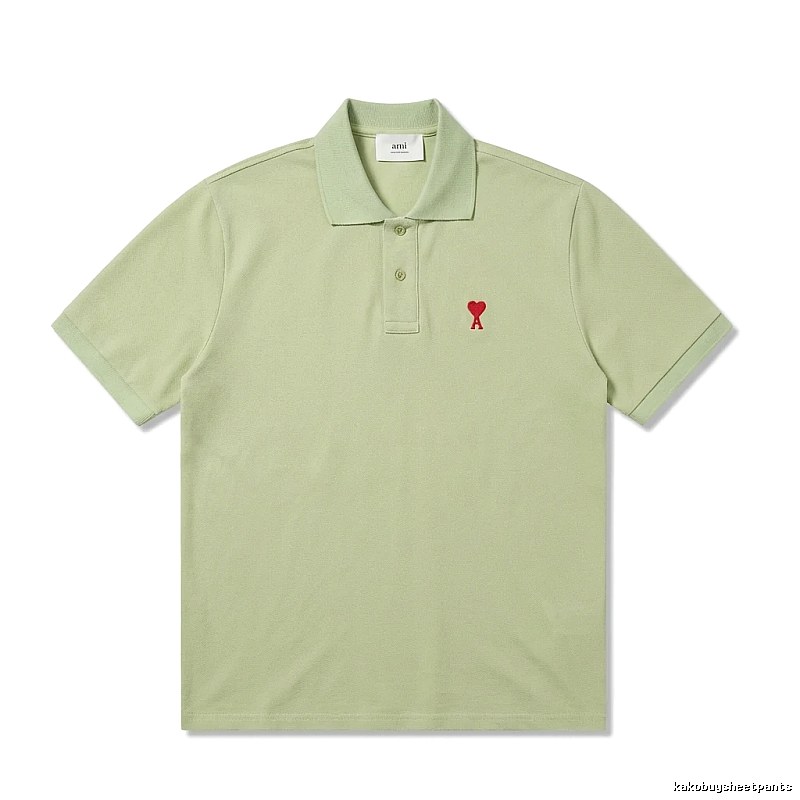 AMI Love Series Simple Style Light Green Polo Shirt