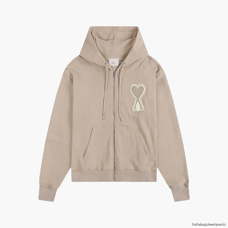 AMI Love Zipper Beige Sweatshirt