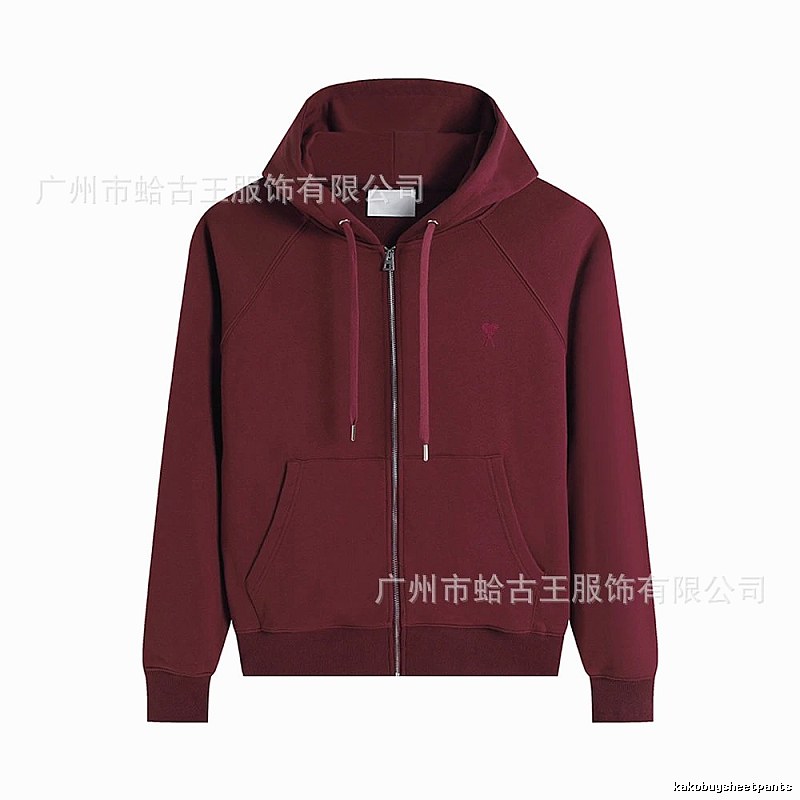 AMI Minimalist Style Wine Red Hoodie