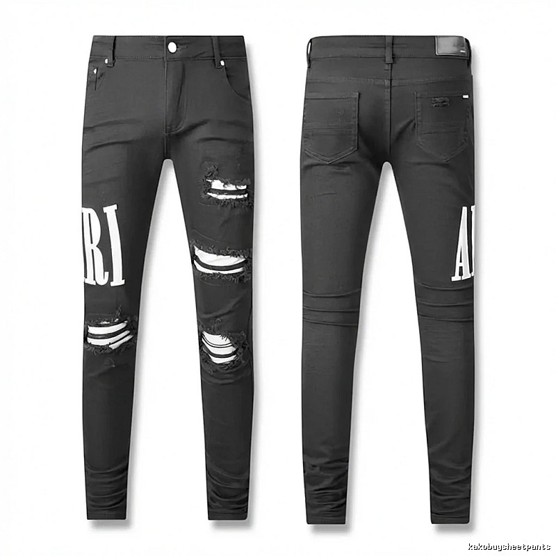 AMI Trendy Black Jeans with Ripped Holes
