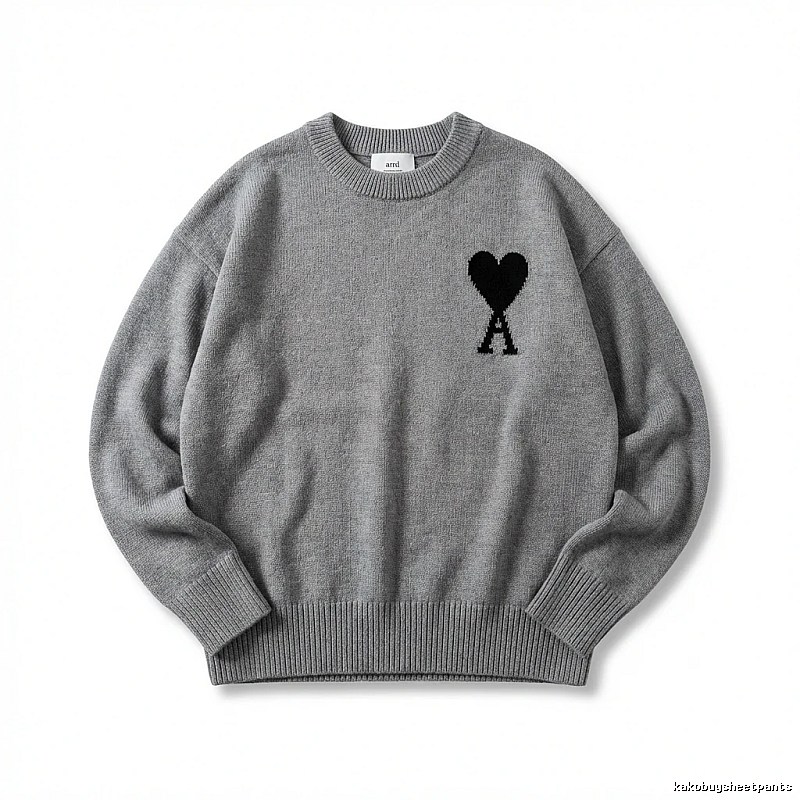 AMIRI Grey Knitted Sweater with Heart Pattern