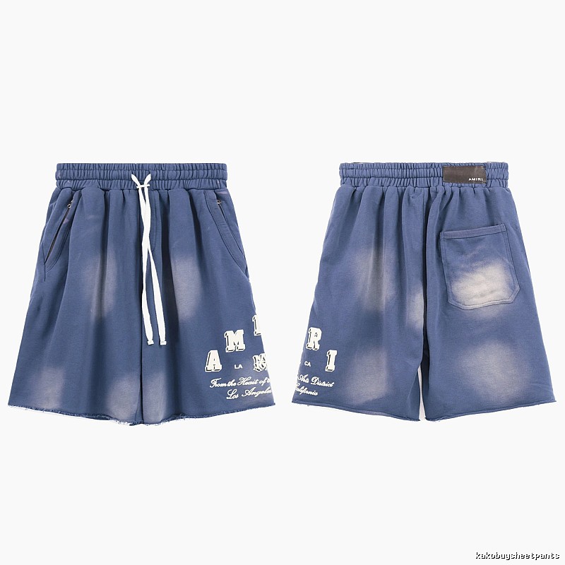 AMIRI Letter Print Street Style Washed Blue Shorts