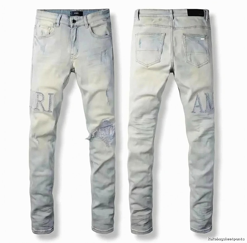 AMIRI Ripped Trendy Brand Light Gray Jeans