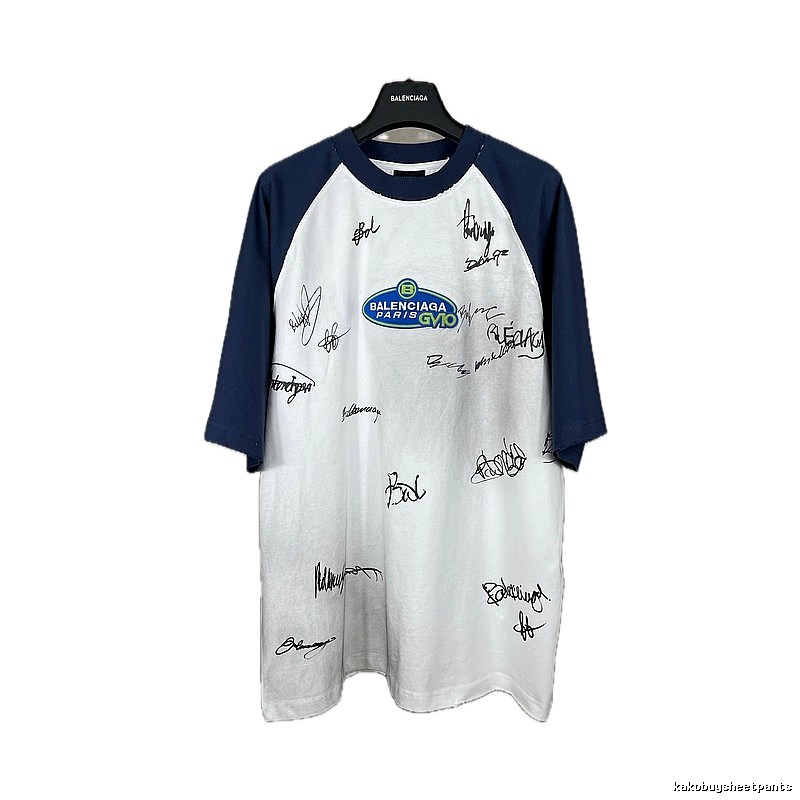 Balenciaga Blue and White Signature Style T-shirt