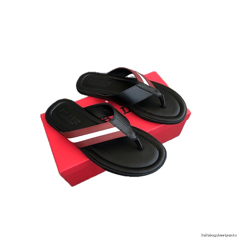 BALLY Classic Striped Casual Black and Red Flip-Flops