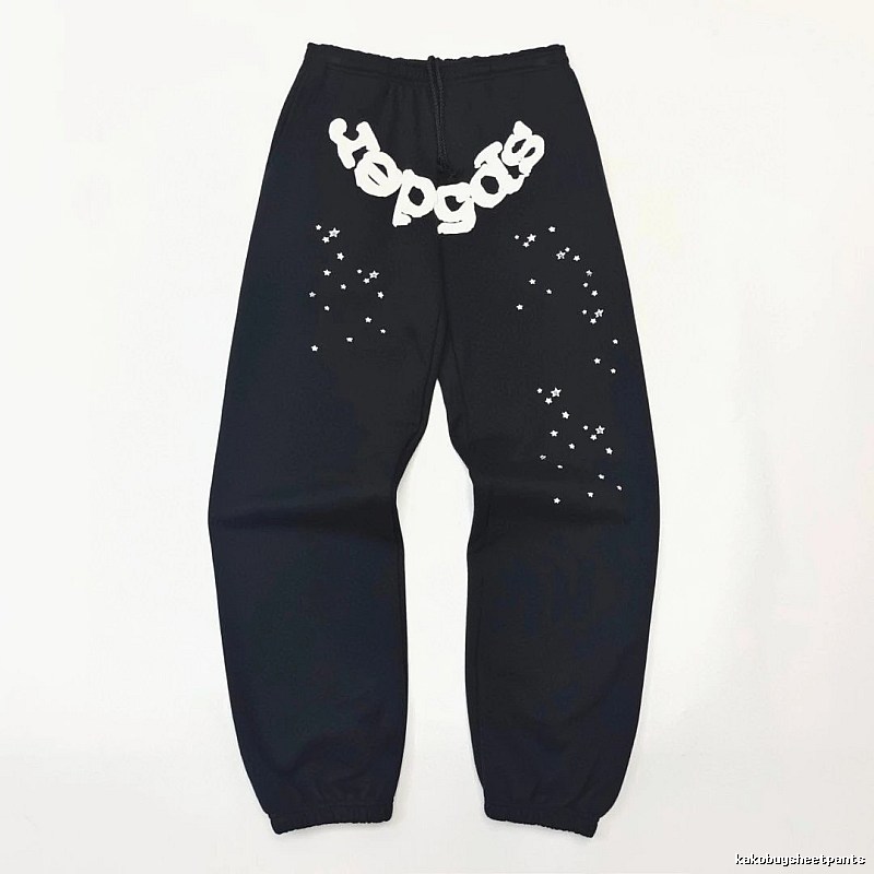 Bold White Branding Sp5der Logo Sweatpants in Black