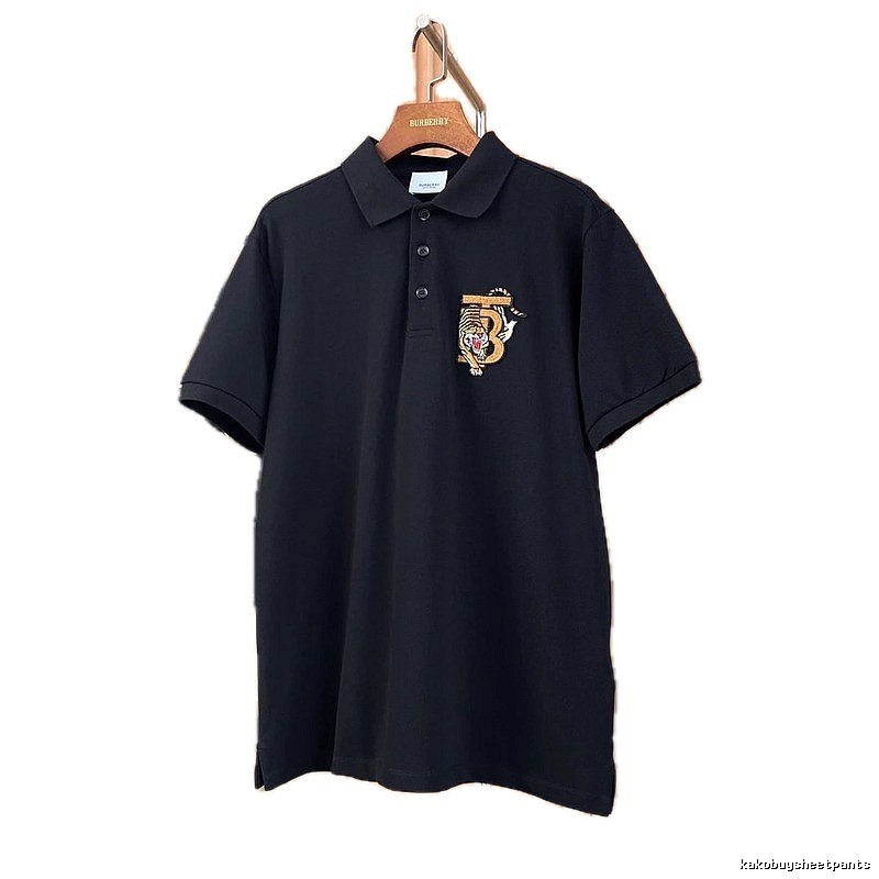 Burberry Tiger Embroidery Style Black Polo Shirt