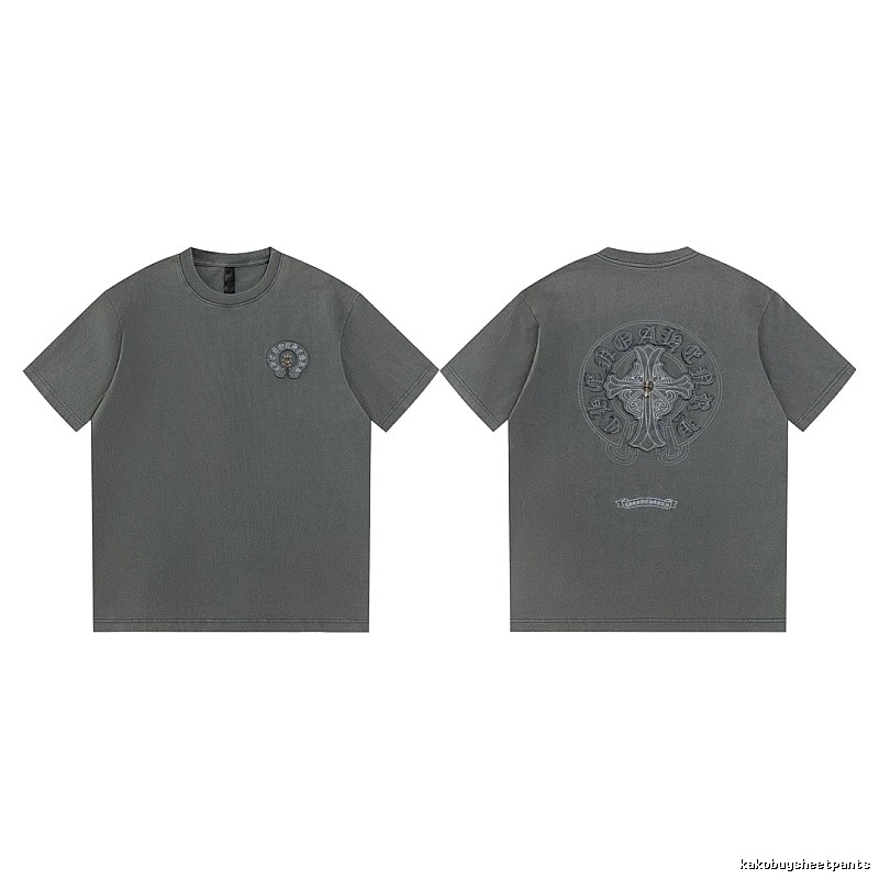 Chrome Hearts Cross Embroidered High Street Dark Grey Short-sleeve T-Shirt