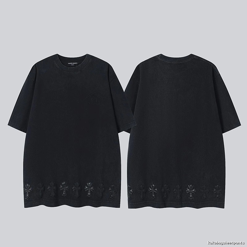 Chrome Hearts Cross Leather Patch Vintage Black Short-sleeve T-shirt