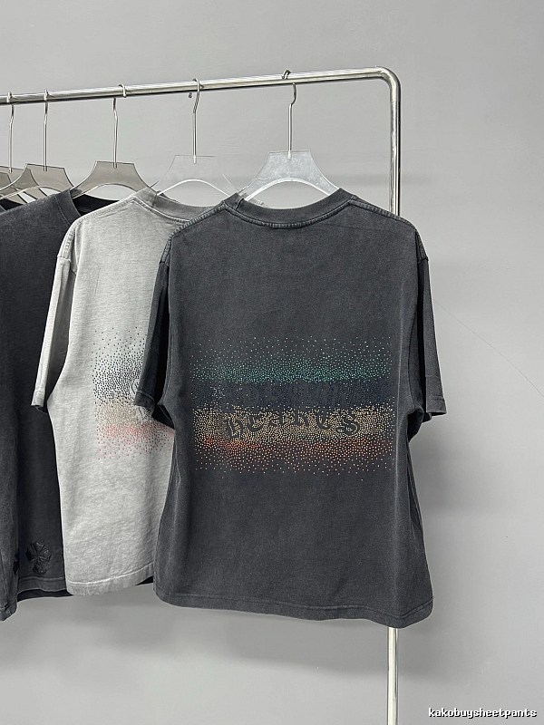 Chrome Hearts Gradient Hot-fix Rhinestone Vintage Distressed Charcoal Black T-Shirt