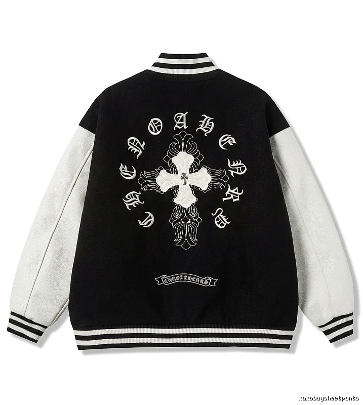 Chrome Hearts retro-style black and white baseball jacket