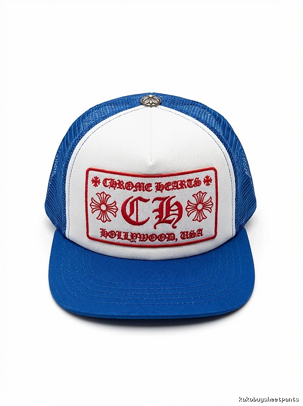 Chrome Hearts Retro Style Blue and White Hat