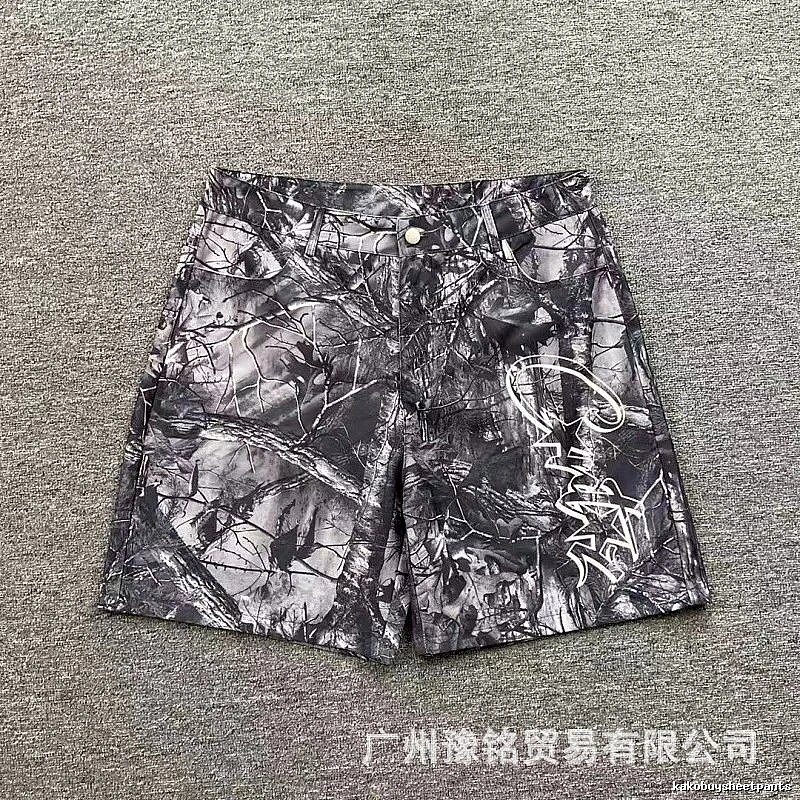 Corteiz Street Style Black and Grey Tree Grain Camouflage Shorts