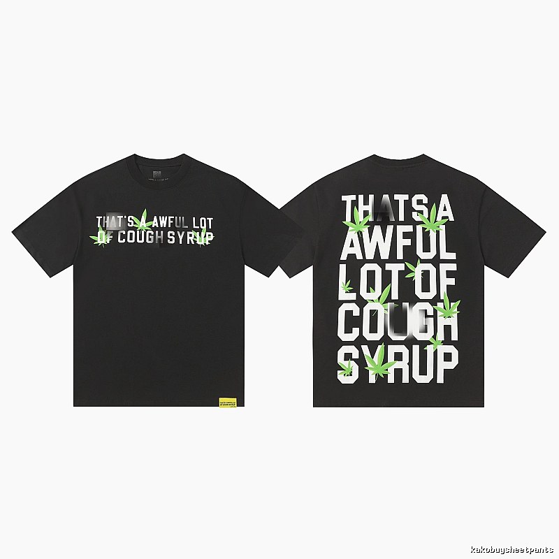 COUGH SYRUP Hemp Leaf Print Street Style Black T-shirt