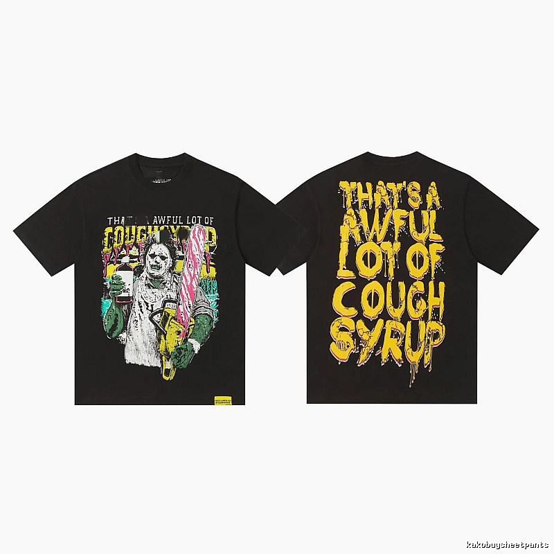 COUGH SYRUP Horror Print Street Style Black T-Shirt
