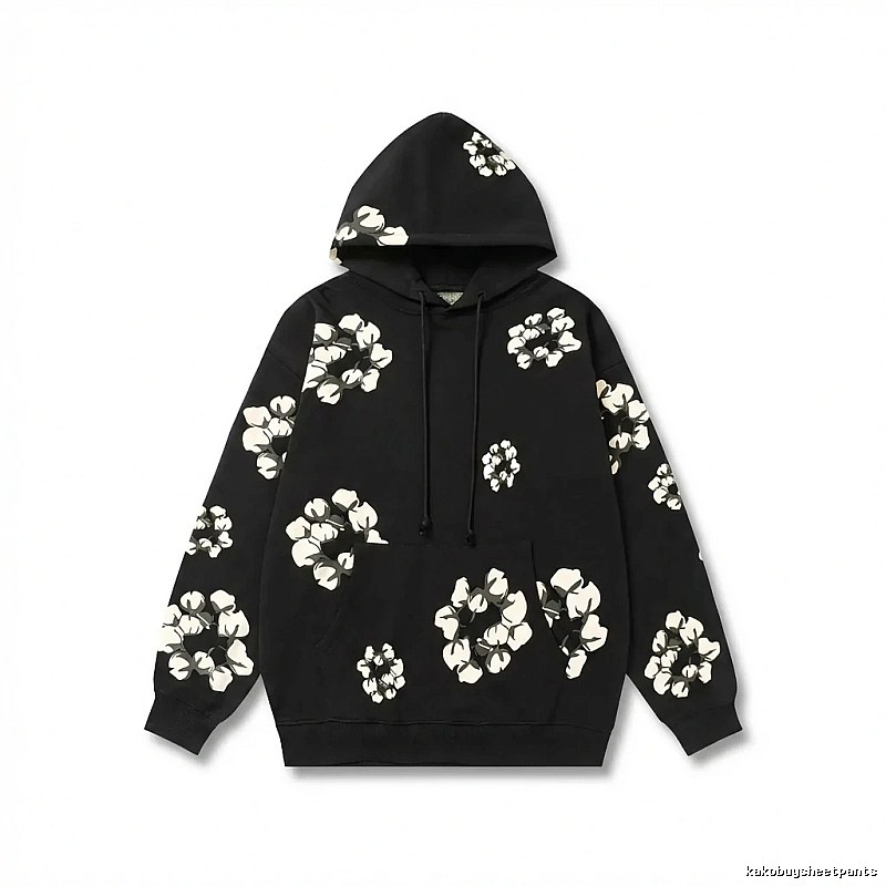 DENIM TEARS Floral Style Black Hoodie