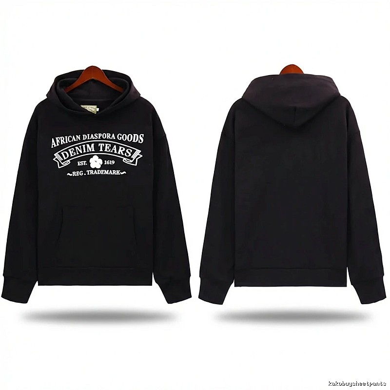 DENIM TEARS retro-style black hoodie