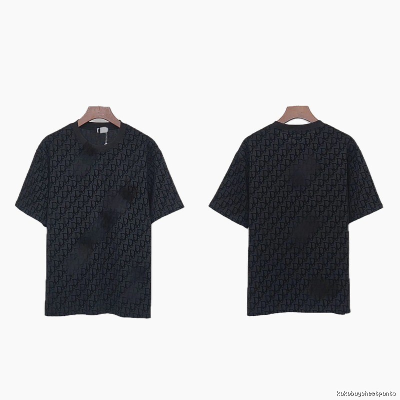 Dior All-over Monogram Print Light Luxury Style Black T-Shirt