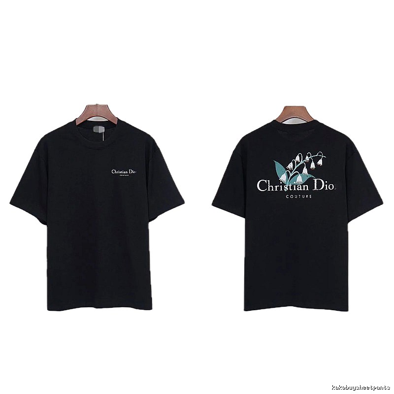 Dior Casual Black T-Shirt with Lily of the Valley Print