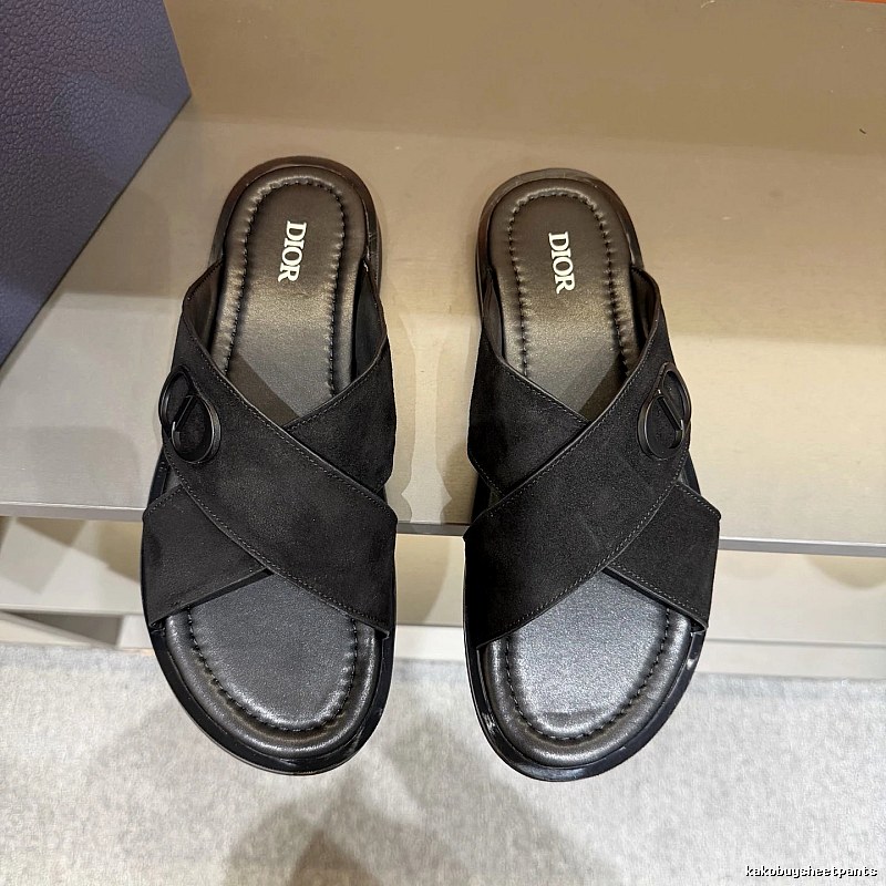 Dior Classic Casual Style Black Criss-Cross Slide Sandals