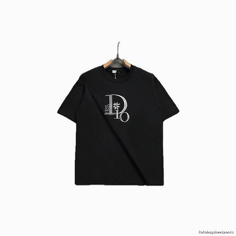 Dior Co-branded Embroidered Light Luxury Style Black Short-sleeve T-shirt