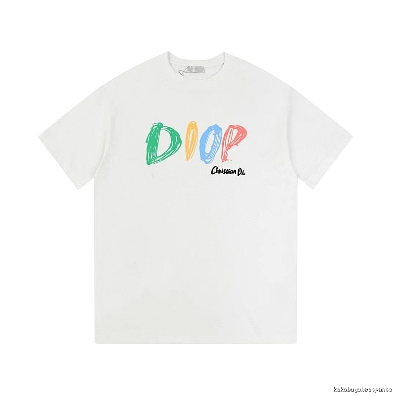 Dior Colorful Graffiti Casual Style White Short-sleeve T-Shirt