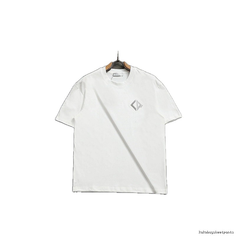 Dior Diamond Check Embroidered Minimalist Style White Short-Sleeve T-Shirt