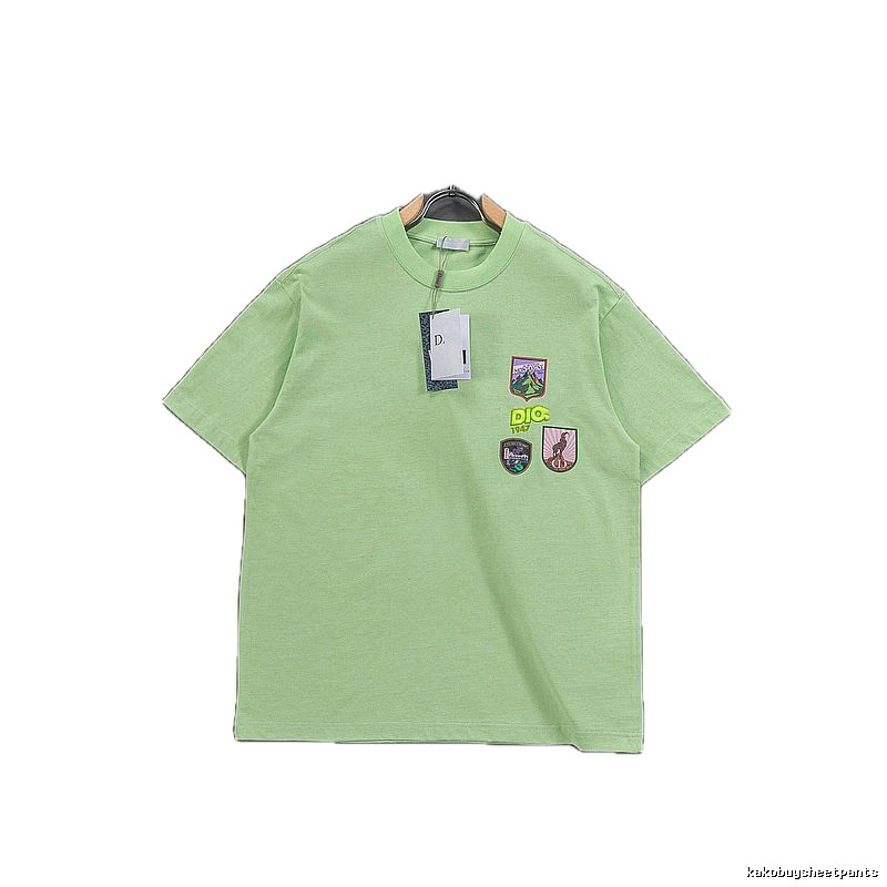 Dior Embroidered Badge Casual Style Lime Green T-Shirt