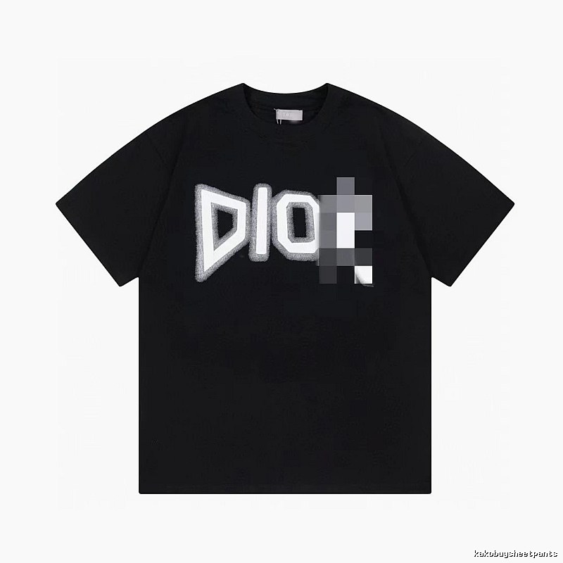 Dior Flocked Letter Street Style Black T-Shirt