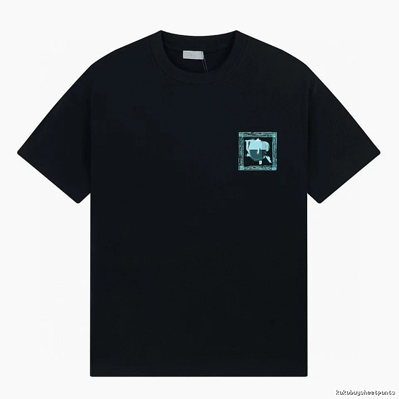 Dior Frame Print Trendy Style Black Short-sleeve T-shirt