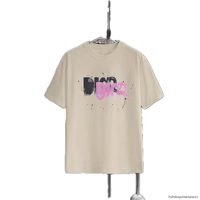 Dior Graffiti Street Style Apricot Short-sleeve T-Shirt
