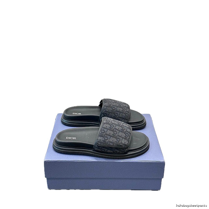 Dior Monogram Light Luxury Style Black Slide Sandals